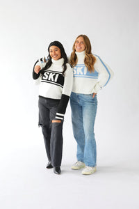 Cropped Vintage Ski Turtleneck Sweater in Ivory Black