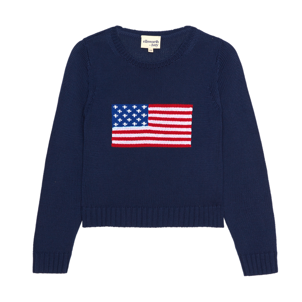 American Flag Fashion Crewneck Sweater in Navy