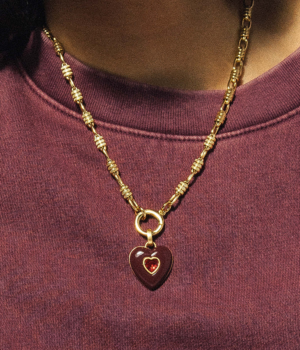 Elodie Heart Pendant in Oxblood