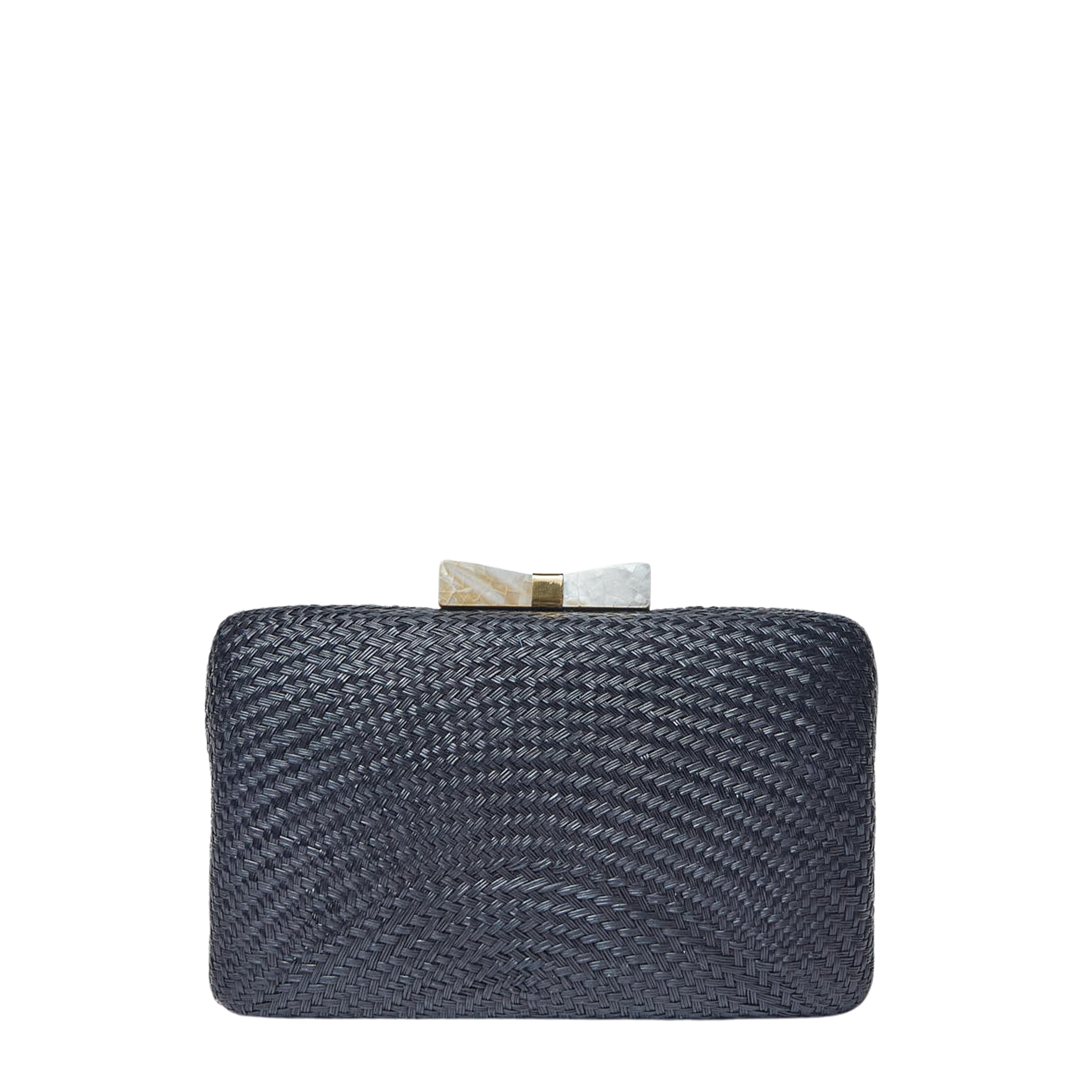 Eloise Bow Straw Clutch Bag in Black