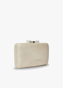 Eloise Bow Straw Clutch Bag in White