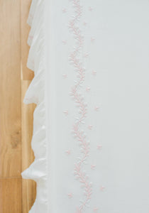 Little English classic nursery goods for baby, white crib sheet with simple light pink embroidery along the edges for baby