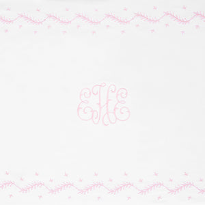 Little English classic nursery goods for baby, white crib sheet with simple light pink embroidery along the edges for baby