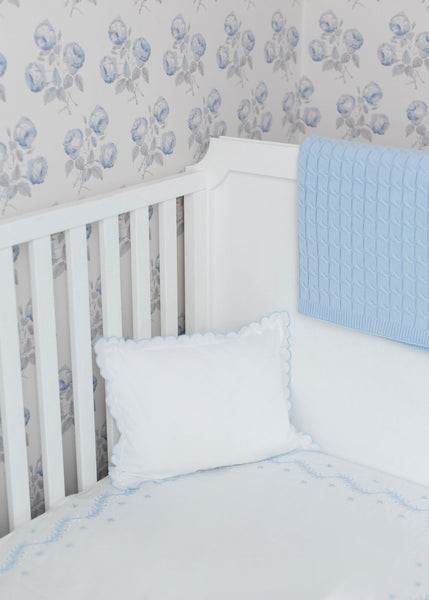 Embroidered Crib Skirt - Sky