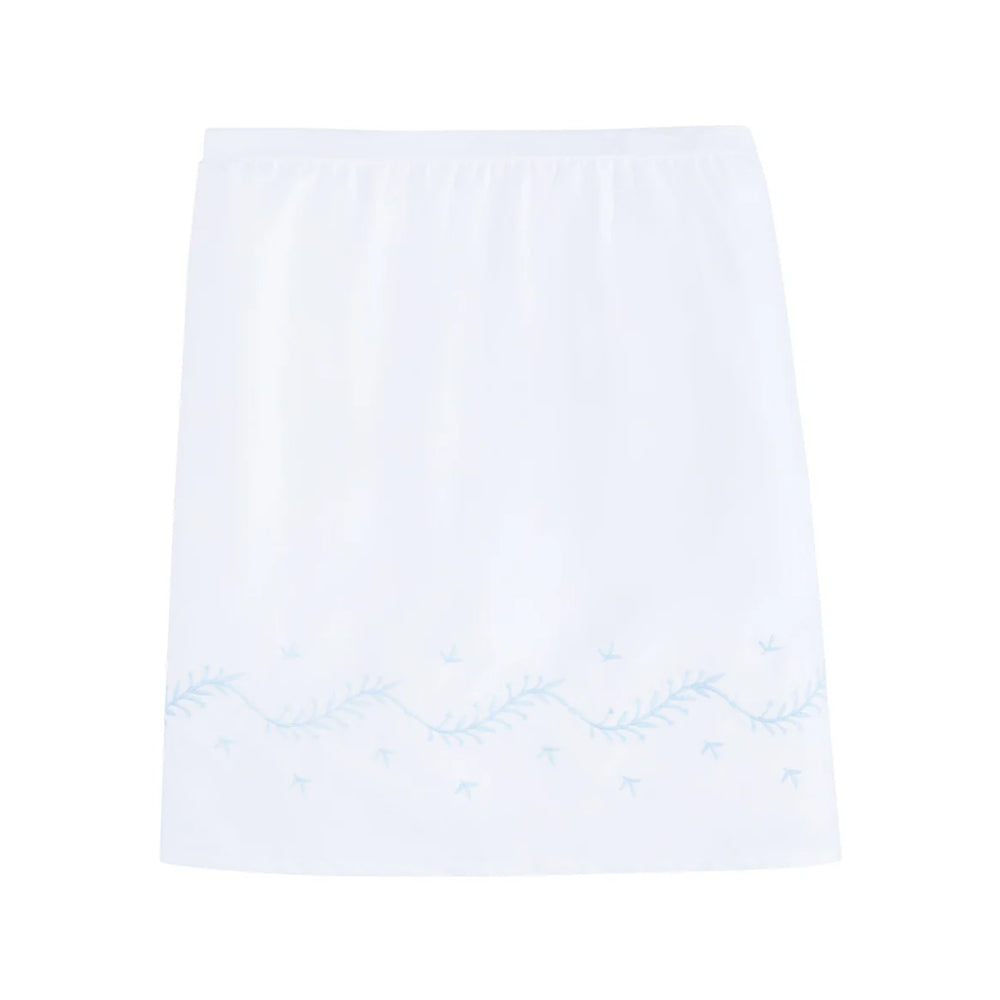 Embroidered Crib Skirt in Sky
