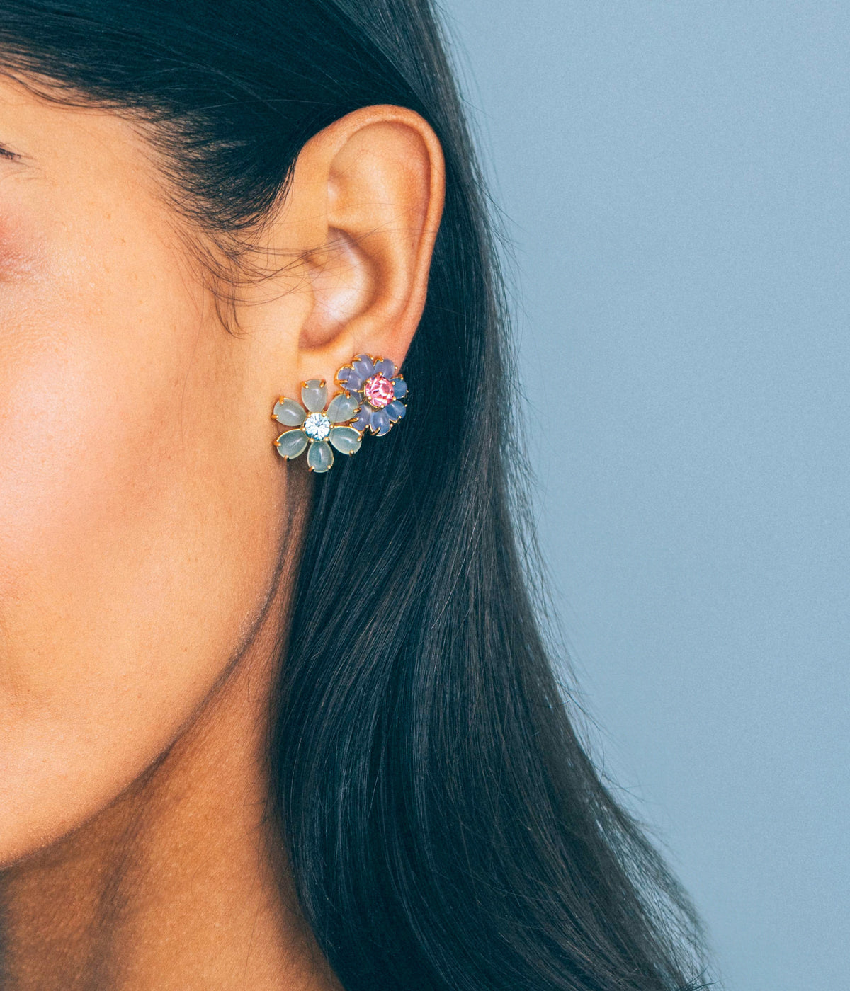 Emeline Flower Studs in Blue