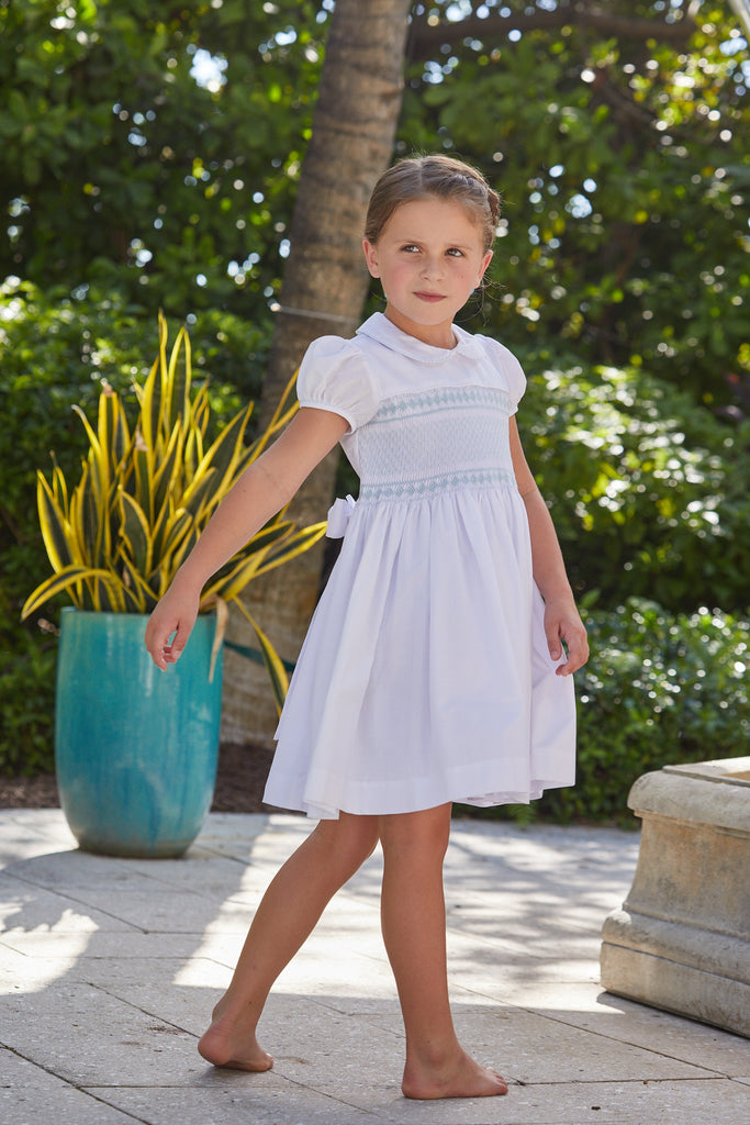 Smocked Emery Dress in Light Blue Over The Moon