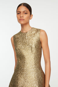 Mara Dress in Gold Metallic Seersucker