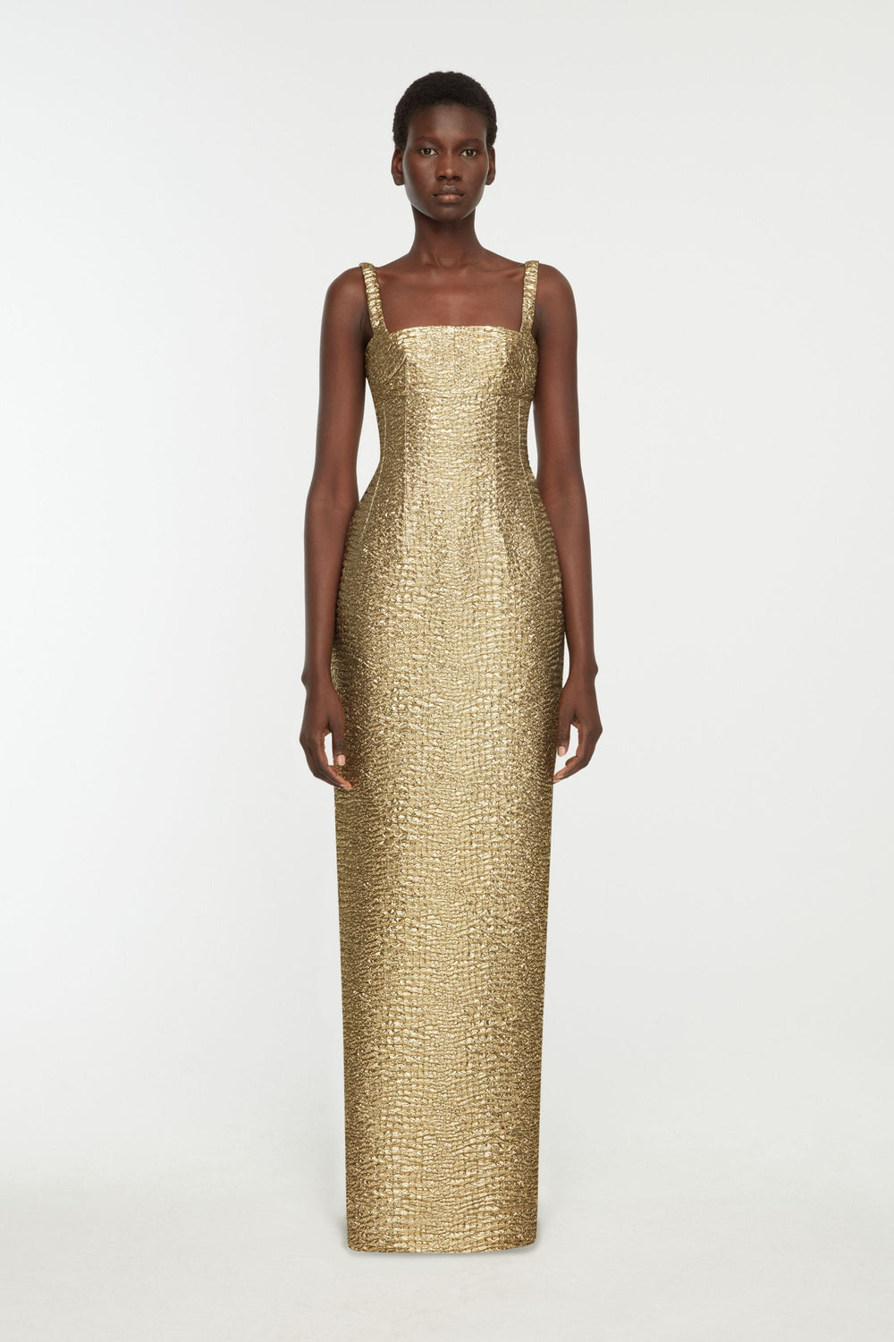Micheline Dress in Gold Metallic Seersucker