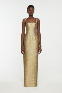 Micheline Dress in Gold Metallic Seersucker