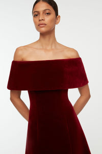 Carita Dress In Burgundy Wind Velvet | Front detail view
