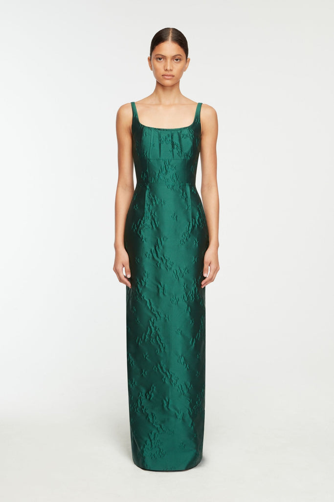 women's emerald dress Sharon Dress In Emerald Green Ditsy Floral Jacquard | Emilia Wickstead