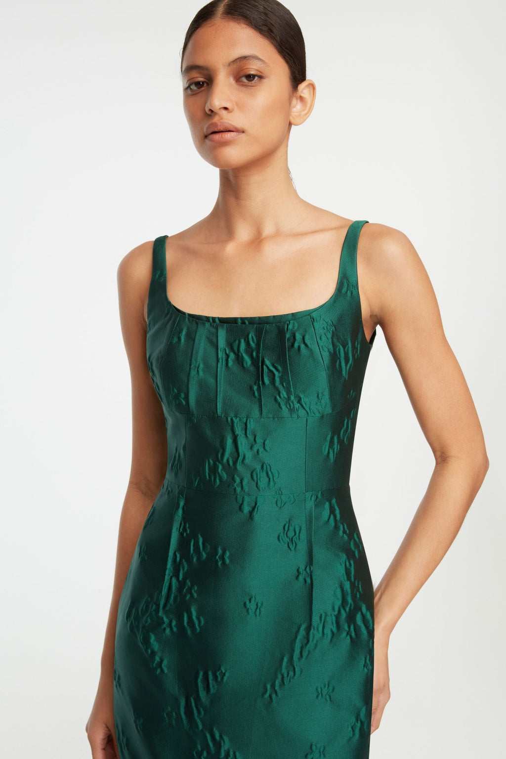 Emilia Wickstead - Sharon Dress In Emerald Green Ditsy Floral Jacquard Emilia Wickstead - Sharon Dress In Emerald Green Ditsy Floral Jacquard