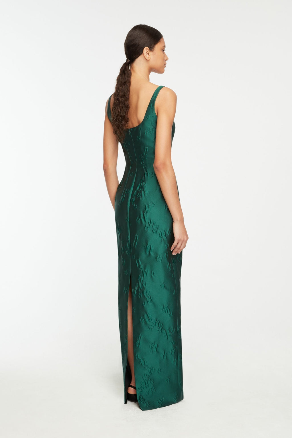 Sharon Dress In Emerald Green Ditsy Floral Jacquard | Emilia Wickstead