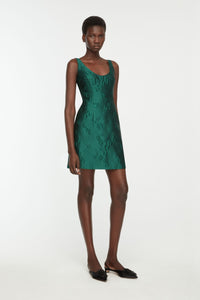 Einna Mini Dress in Emerald Green Ditsy Floral Jacquard
