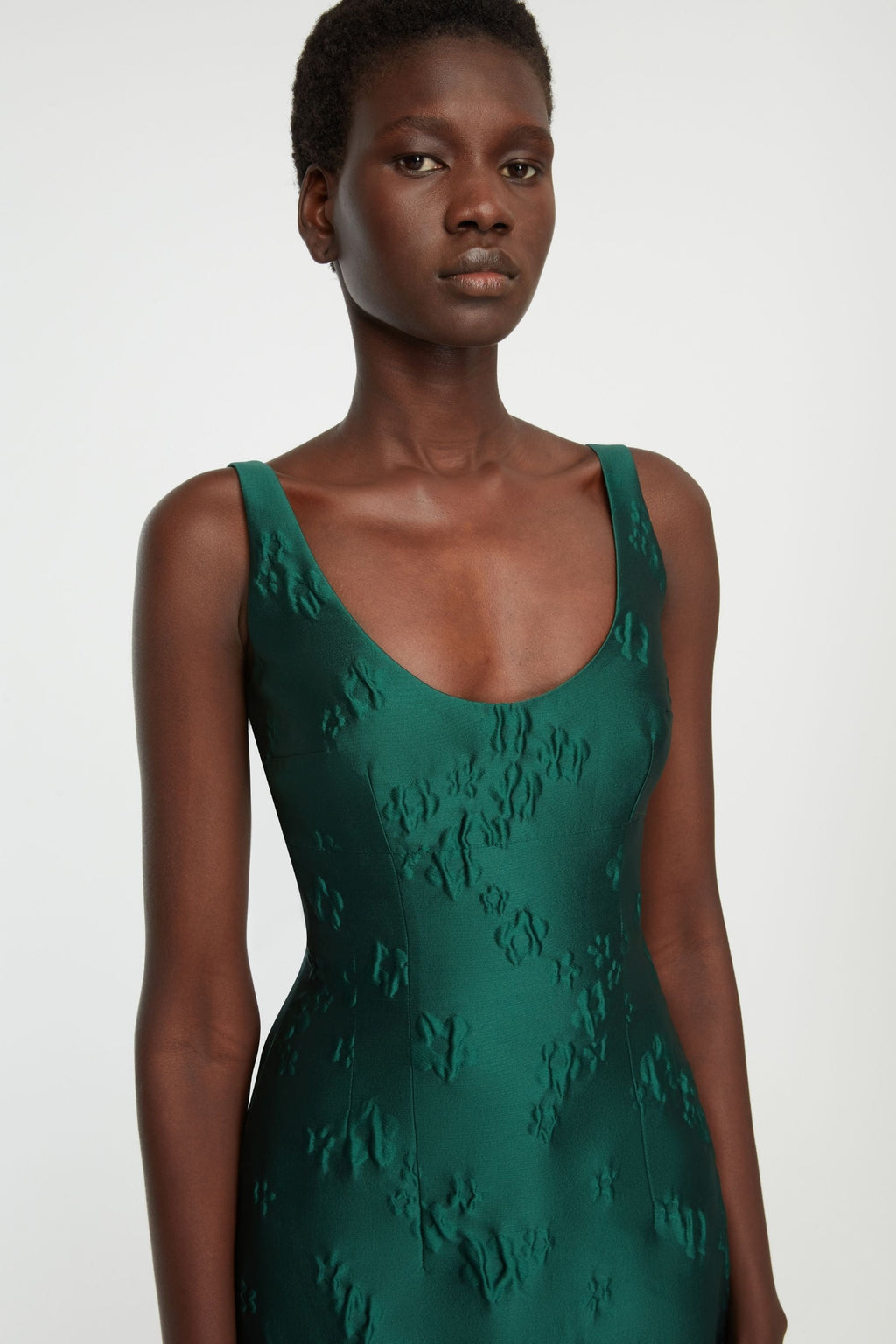 Einna Mini Dress in Emerald Green Ditsy Floral Jacquard