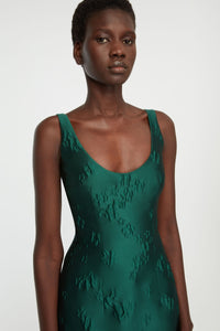 Einna Mini Dress in Emerald Green Ditsy Floral Jacquard