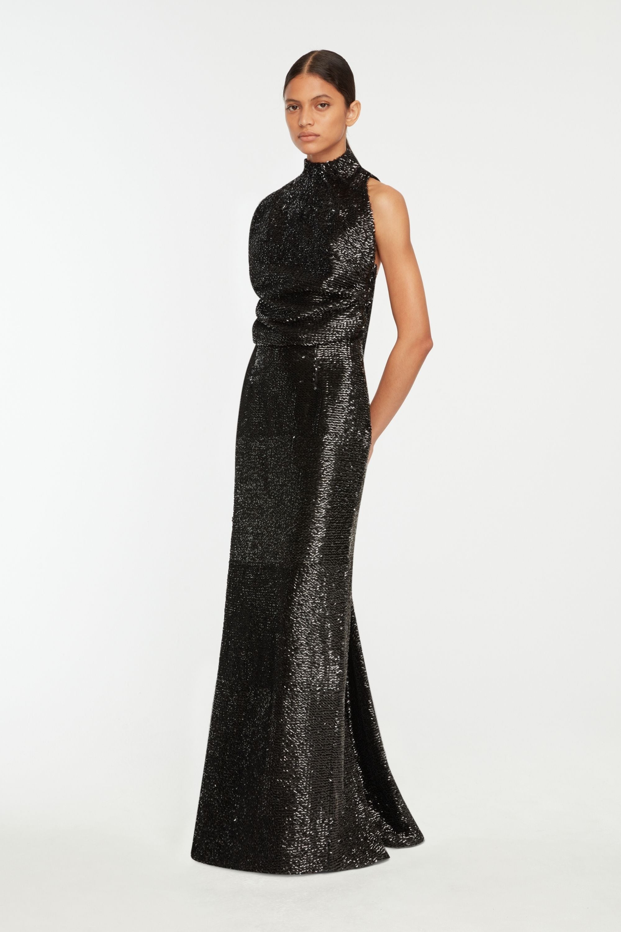 Conlan Dress in Black Textured Sequin