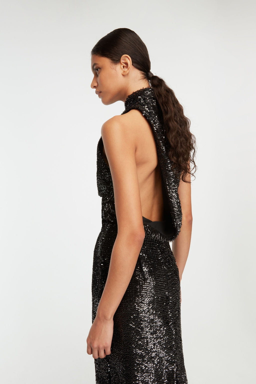 Conlan Dress in Black Textured Sequin