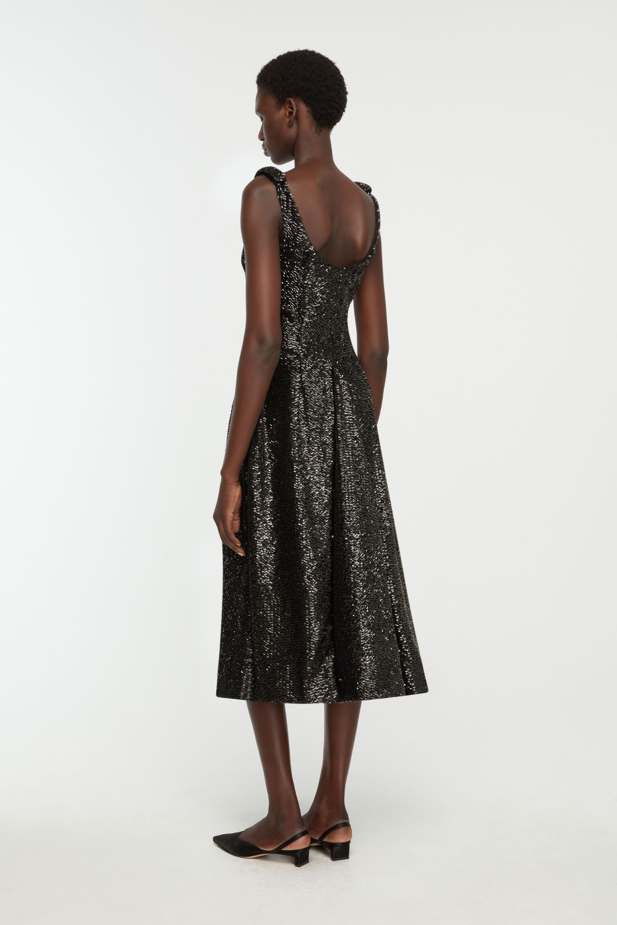 Tippini Dress in Black Textured Sequin
