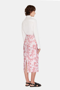 Lorelei Skirt In Pink Floral Damask Taffeta Faille full back length shot | Emilia Wickstead