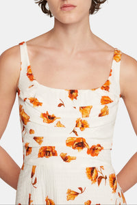 Verena Dress In Orange Poppies Bibione Cotton