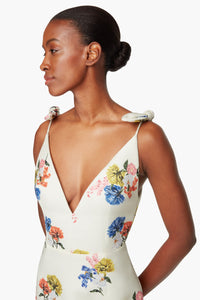 Vero Dress In Retro Bouquet On White Taffeta Faille | Emilia Wickstead