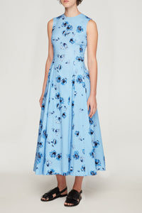 Chelsea Dress In Blue Poppies On Baby Blue Bibione Cotton