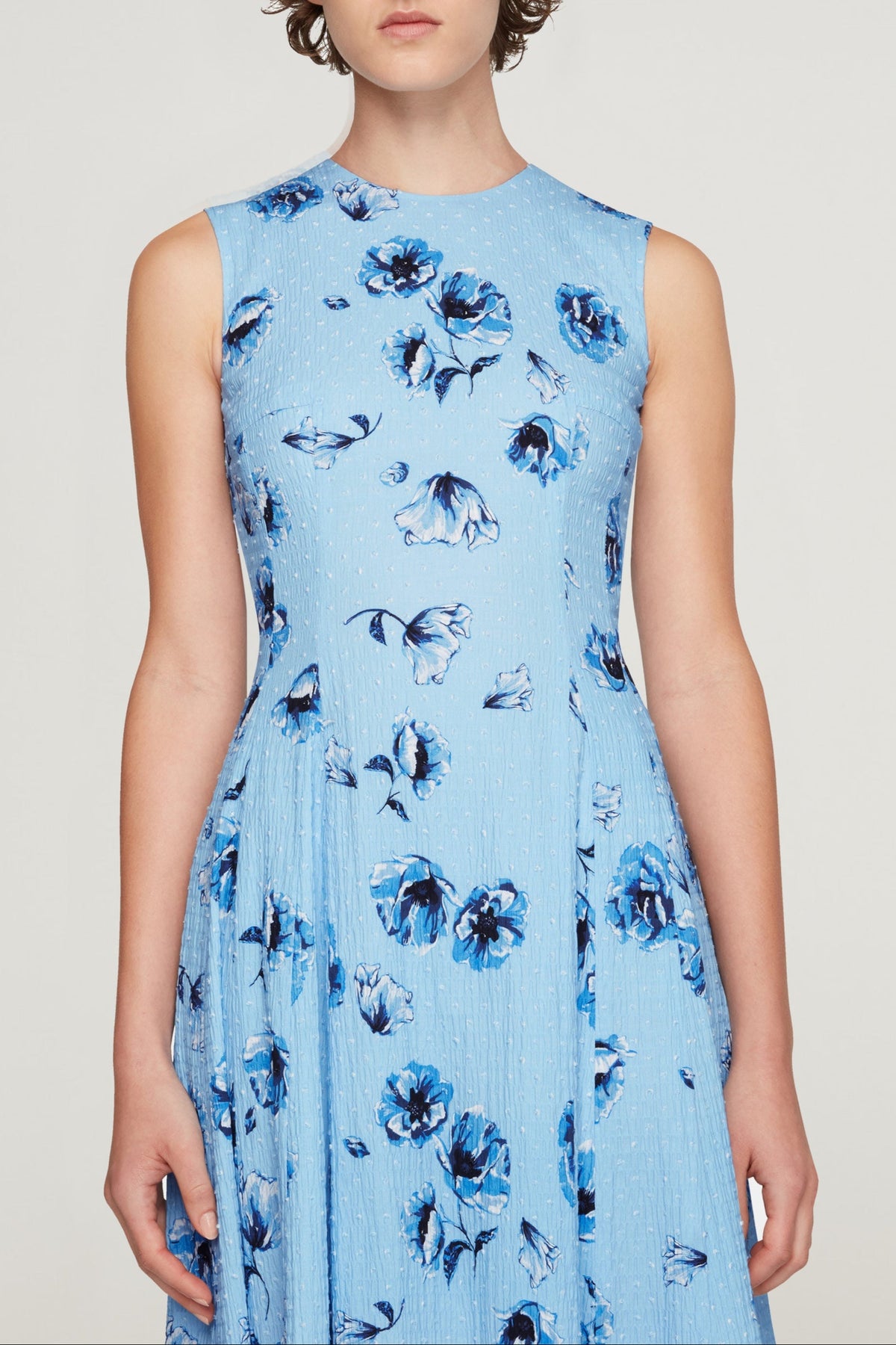 Chelsea Dress In Blue Poppies On Baby Blue Bibione Cotton