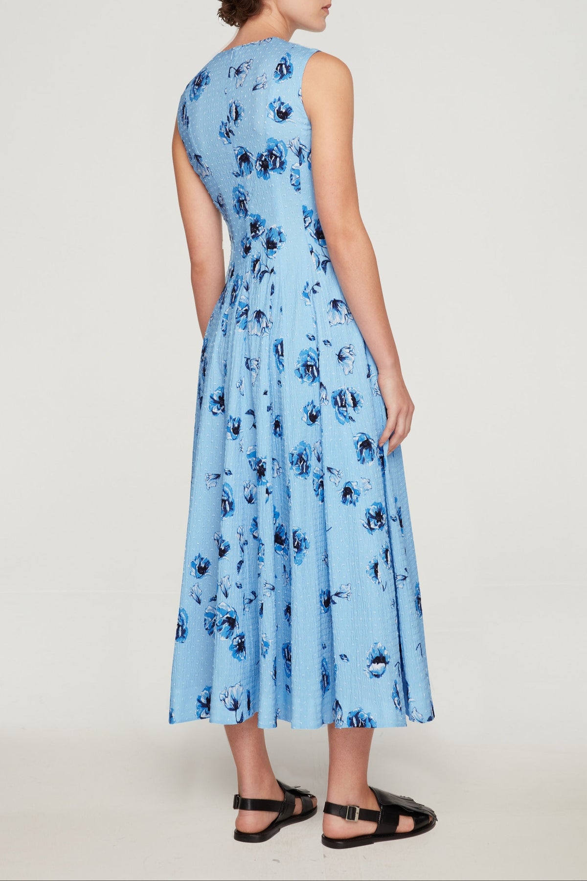 Chelsea Dress In Blue Poppies On Baby Blue Bibione Cotton