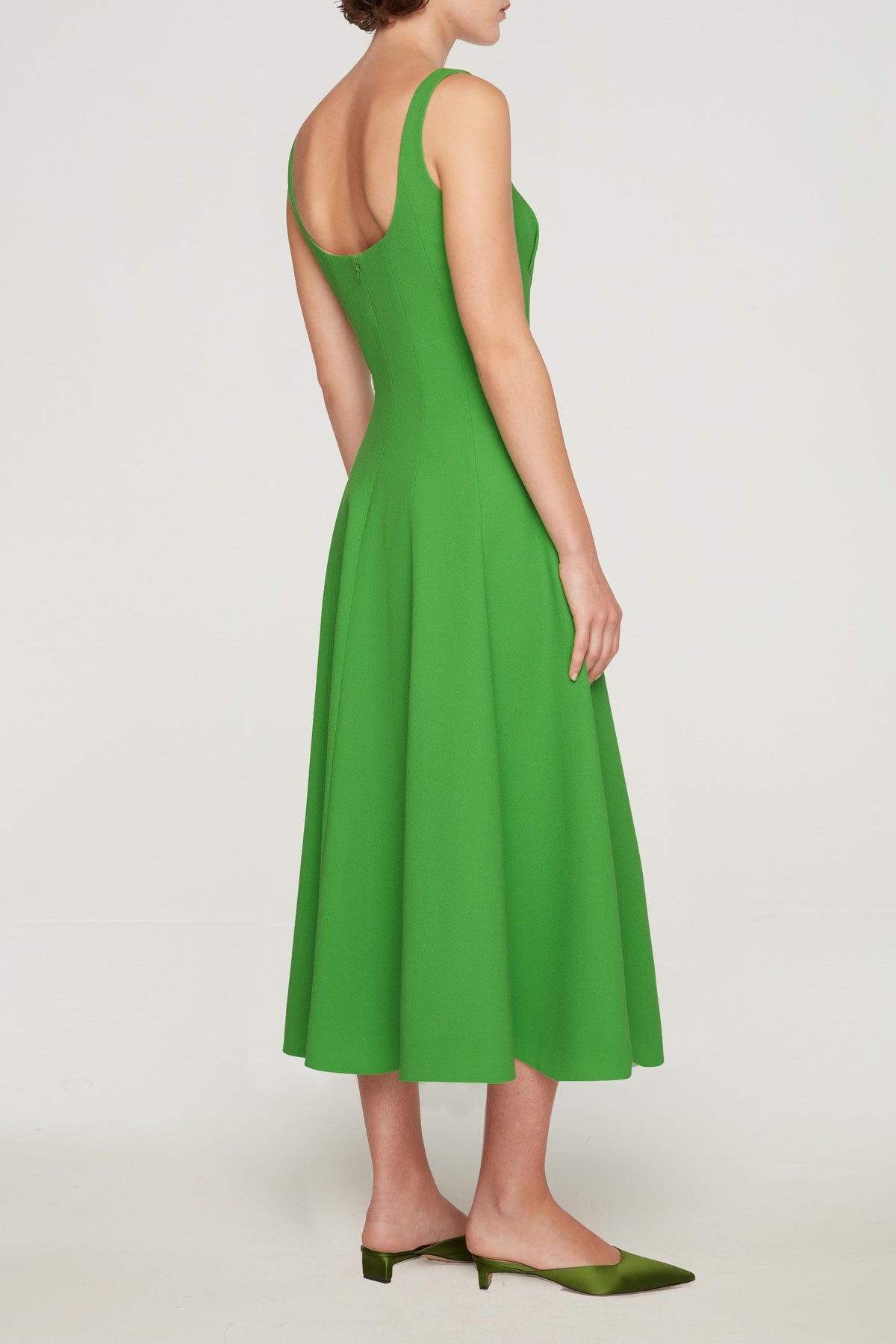 Collins Dress In Fresh Green Single Wool Crepe