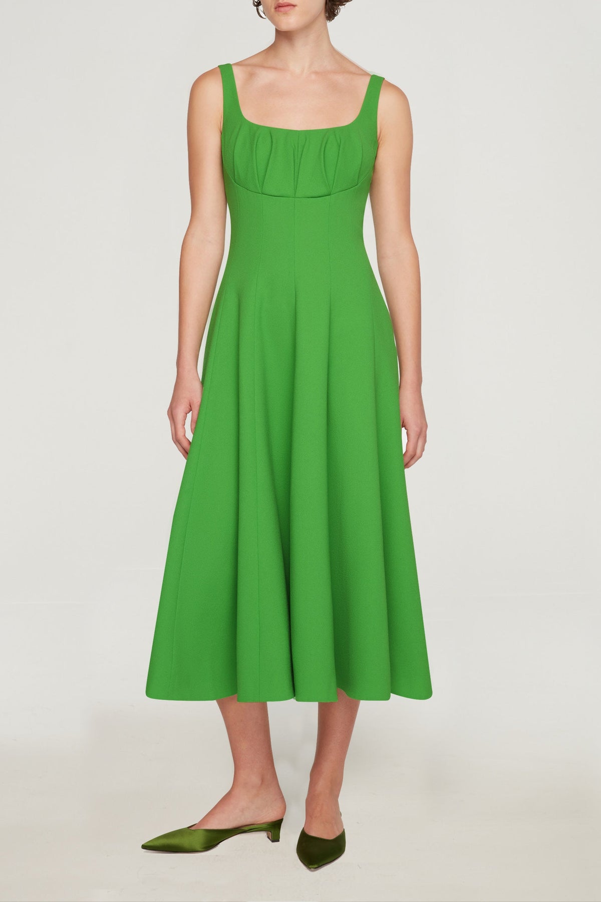 Collins Dress In Fresh Green Single Wool Crepe
