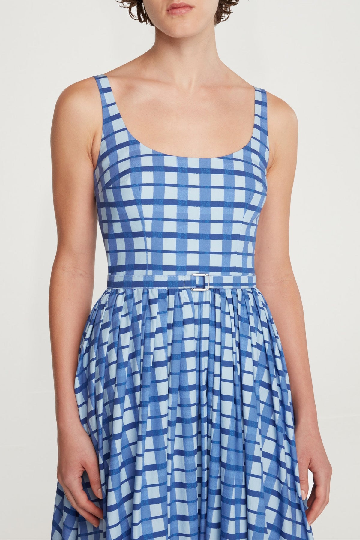 Eglantine Dress In Blue Painted Gingham Cotton Poplin