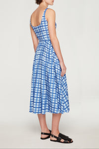 Eglantine Dress In Blue Painted Gingham Cotton Poplin