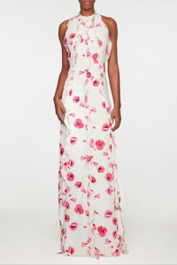 Fleurine Dress In Pink Poppies Silk Crepe De Chine