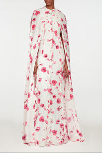 Clarette Cape In Pink Poppies Silk Crepe De Chine
