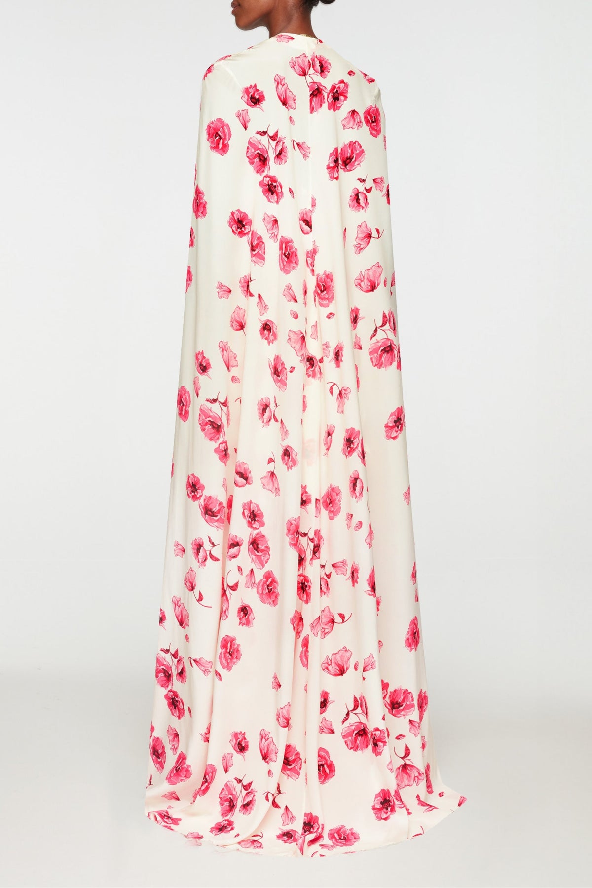Clarette Cape In Pink Poppies Silk Crepe De Chine