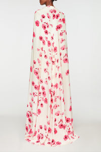 Clarette Cape In Pink Poppies Silk Crepe De Chine