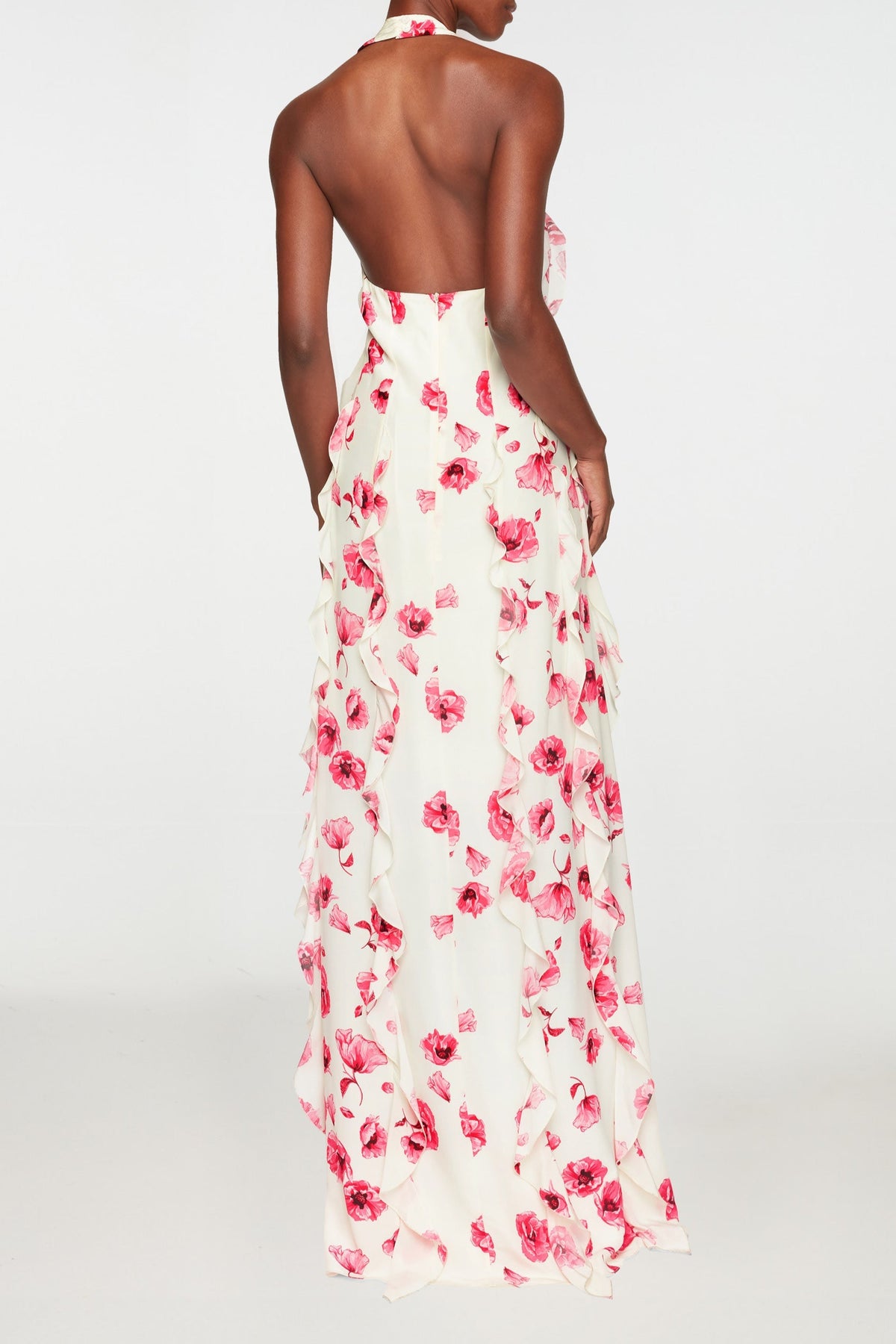 Fleurine Dress In Pink Poppies Silk Crepe De Chine