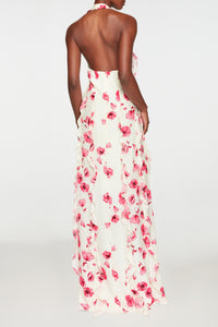 Fleurine Dress In Pink Poppies Silk Crepe De Chine