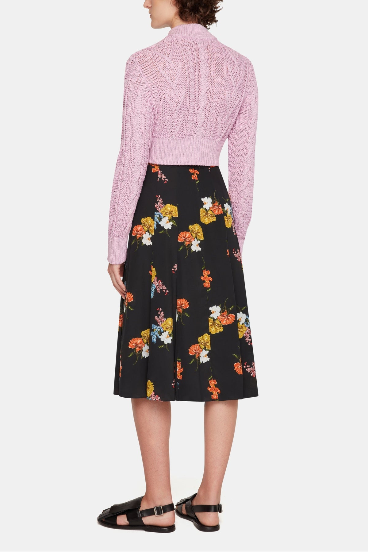 Kenzie Skirt In Retro Bouquet On Black Silk Crepe De Chine