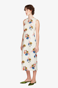 Ludie Dress In Retro Bouquet On White Taffeta Faille | Emilia Wickstead