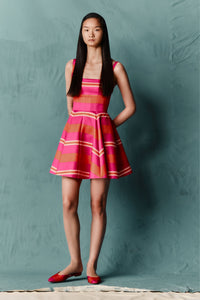 Mini Mona Dress in Hot Pink & Orange Striped Taffetta Faille