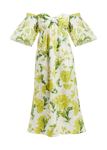 Emilie Midi Dress in Yellow & Green Botanica