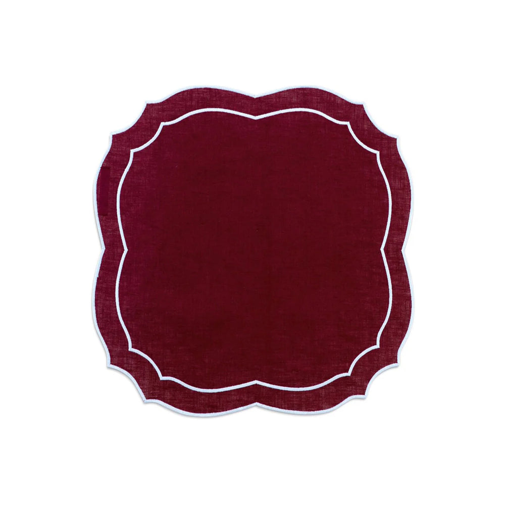 Emma Linen Napkin in Burgundy with Light Blue Embroidery