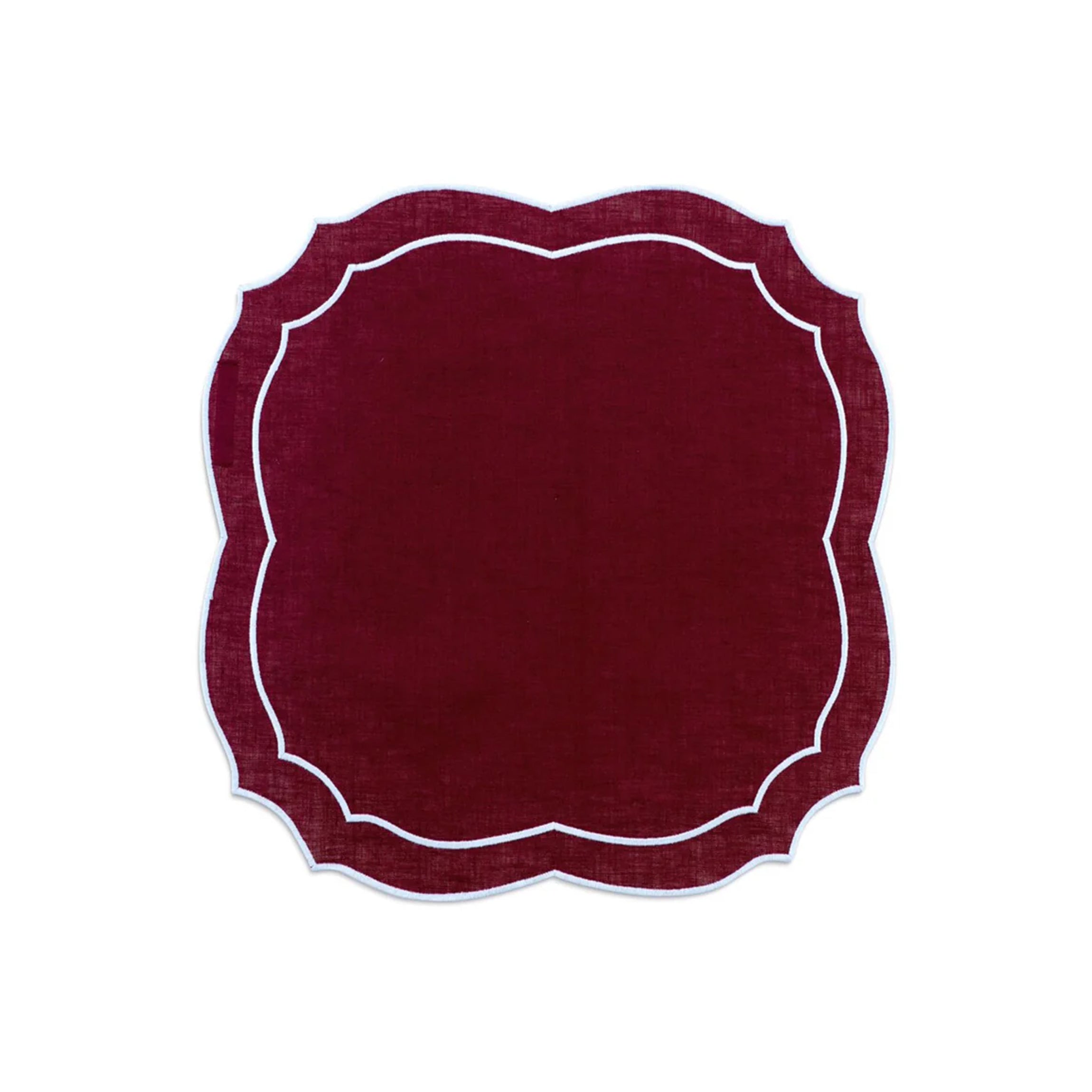 Emma Linen Napkin in Burgundy with Light Blue Embroidery