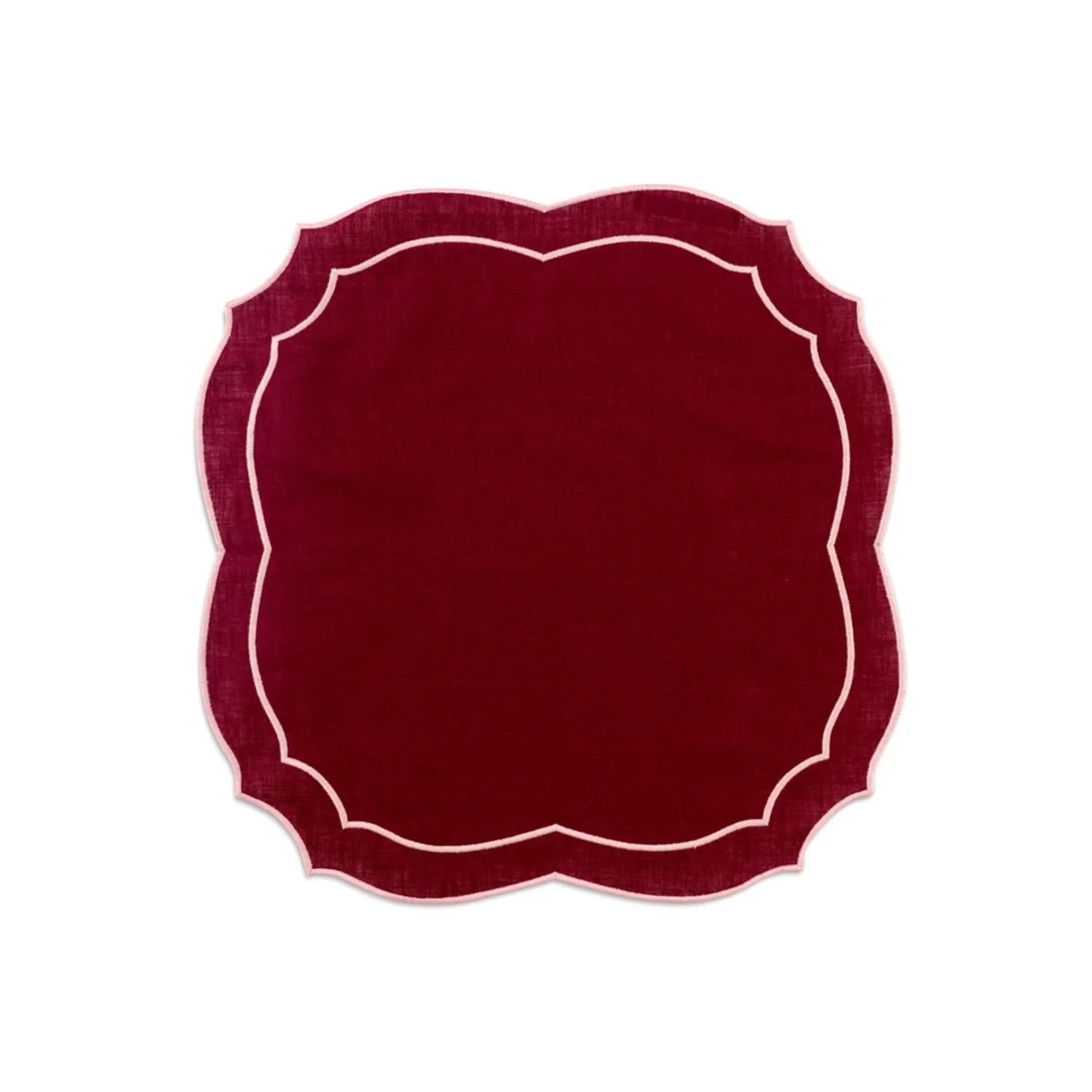 Emma Linen Napkin in Burgundy with Rose Embroidery