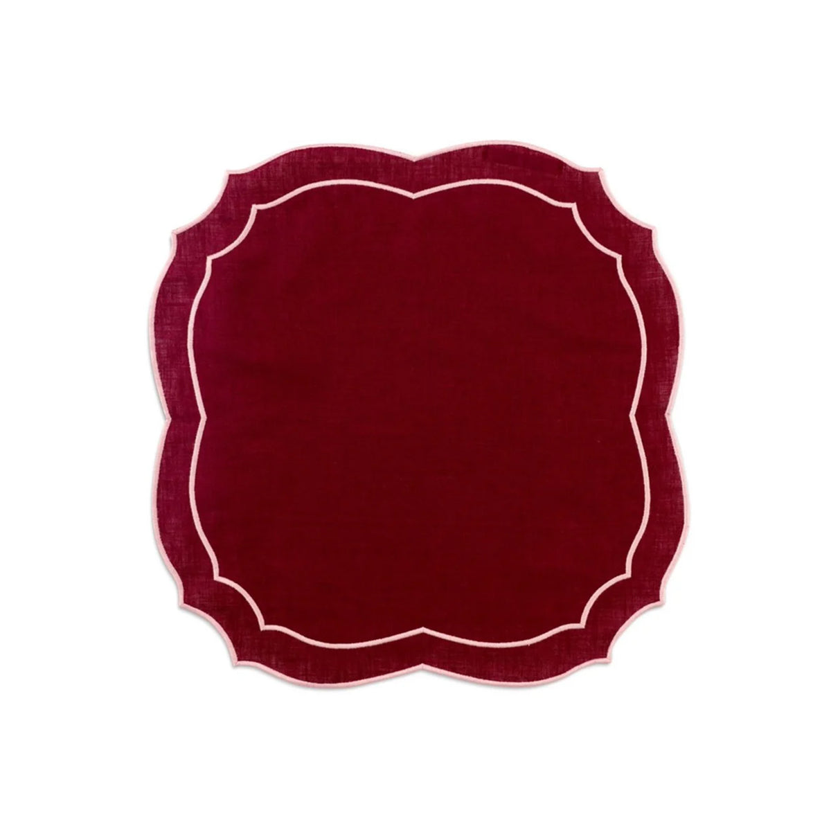 Emma Linen Napkin in Burgundy with Rose Embroidery