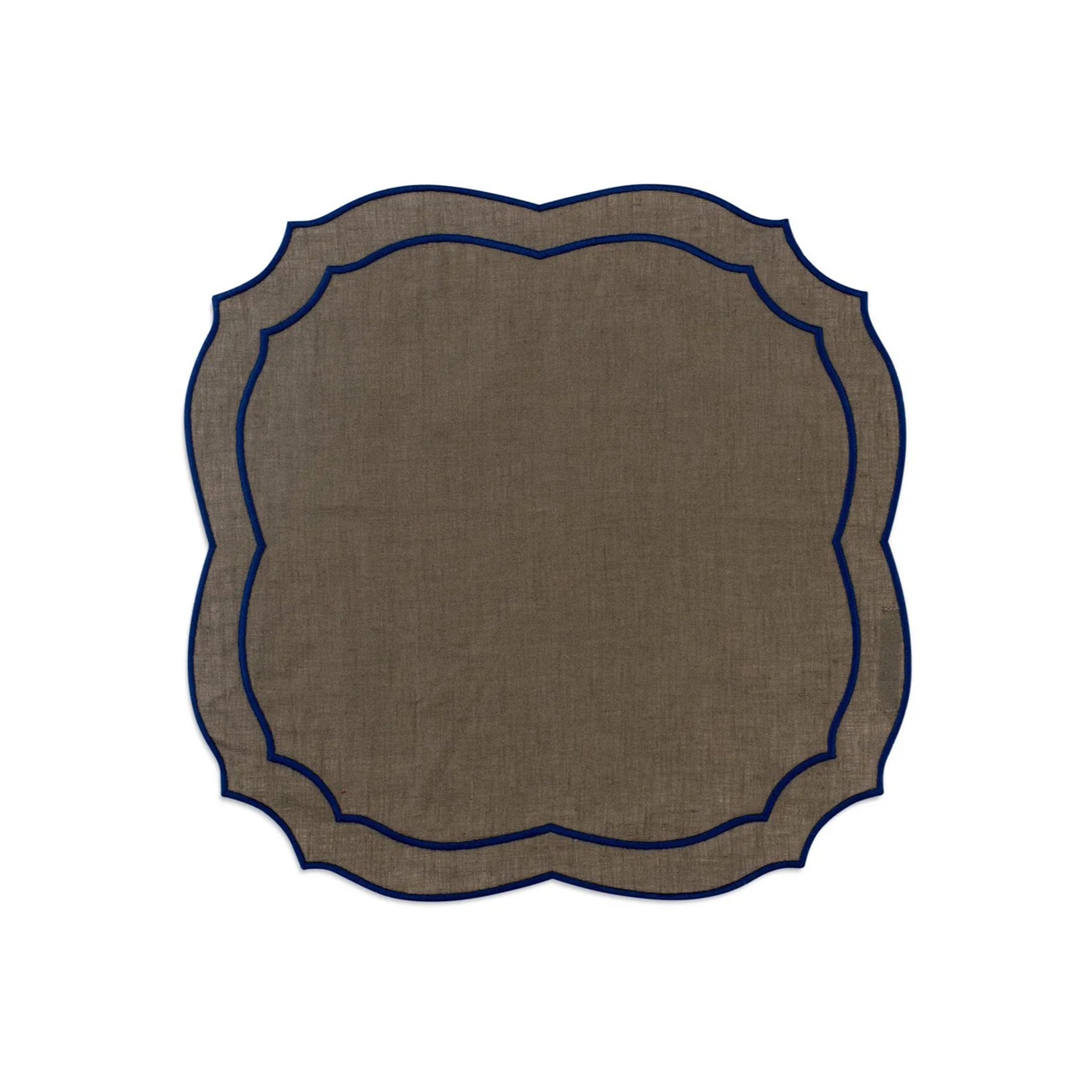 Emma Linen Napkin in Forest Green with Navy Embroidery