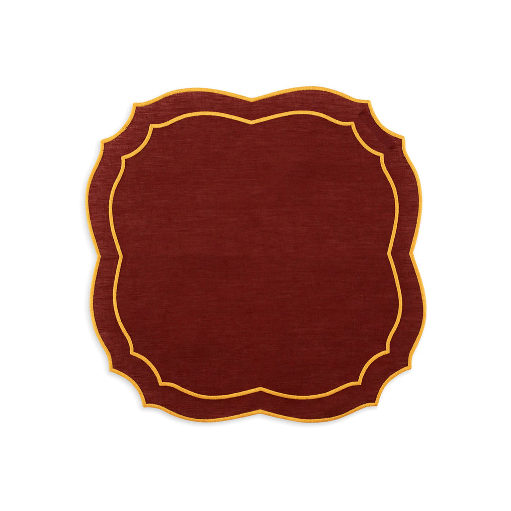 Emma Napkin in Brick with Mustard Embroidery